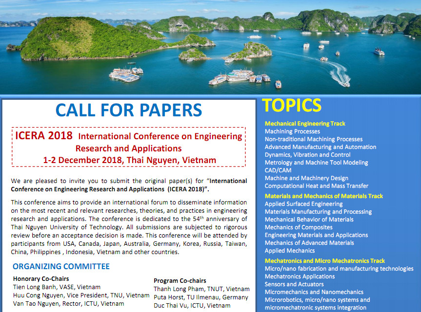 Thư mời viết bài Hội thảo Quốc tế “International Conference on Engineering Research and Applications 2018” (ICERA 2018)