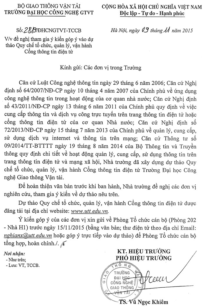 Đề nghị tham gia ý kiến đóng góp vào dự thảo Quy chế tổ chức, quản lý, vận hành Cổng...