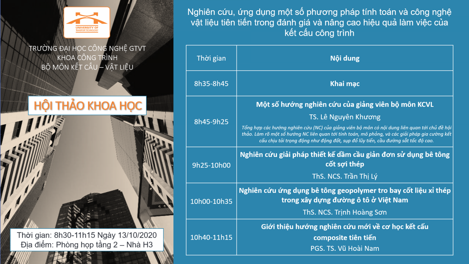 Thư mời viết bài Hội thảo “Công nghệ và kỹ thuật tiên tiến trong xây dựng công trình đáp ứng yêu cầu phát triển bền vững”